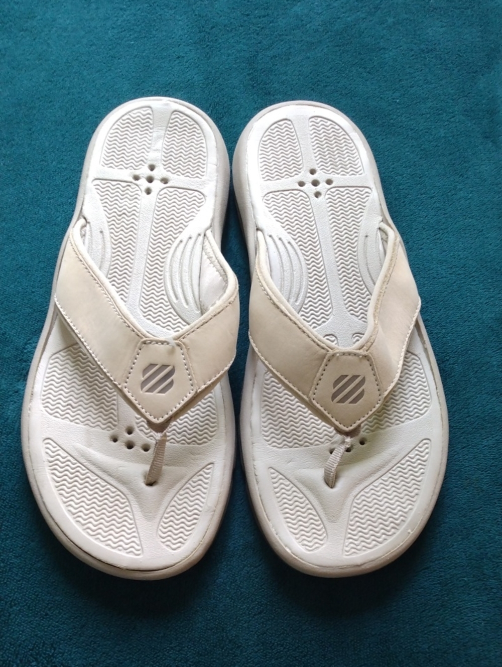 Men's West Marine Cream/Off White Leather Flip Flops/Sandals  10 M